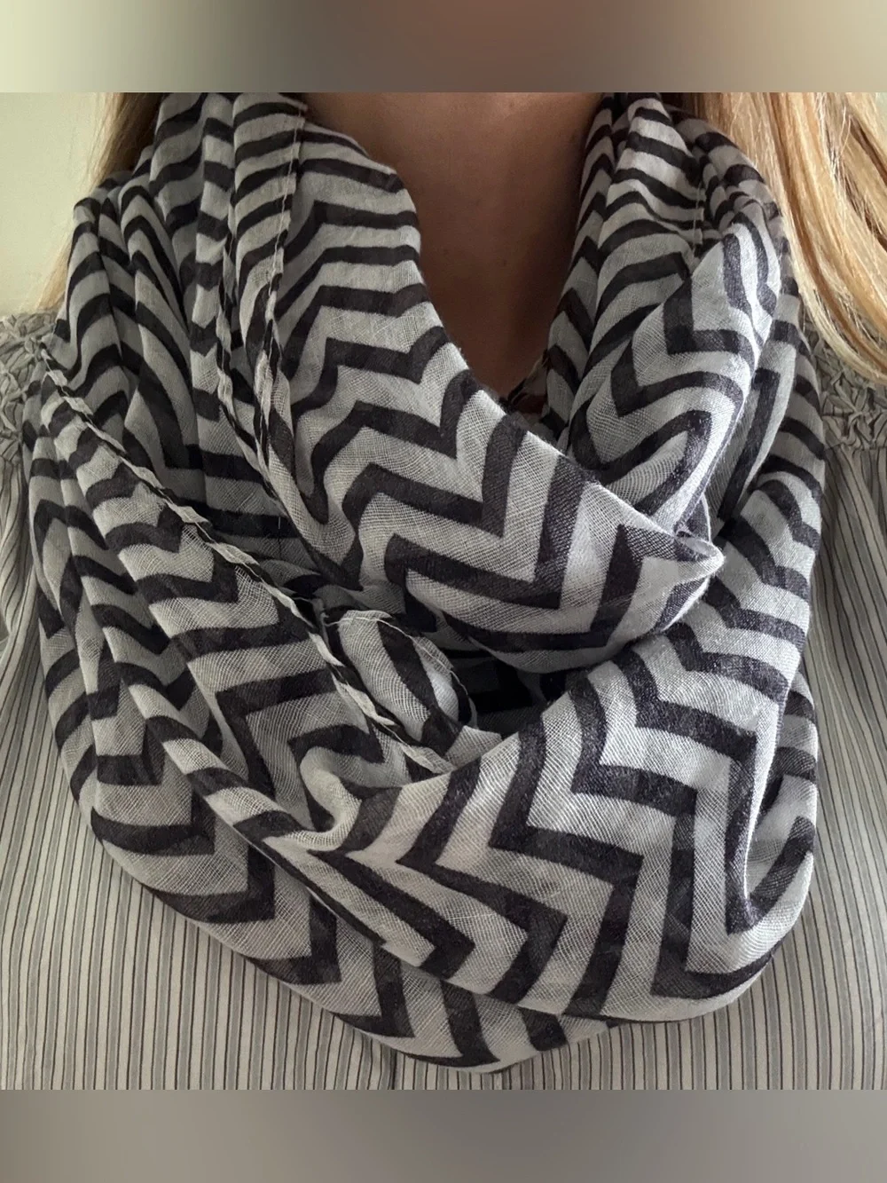 Black Gray Chevron Infinity Scarf Wide Circle Loop